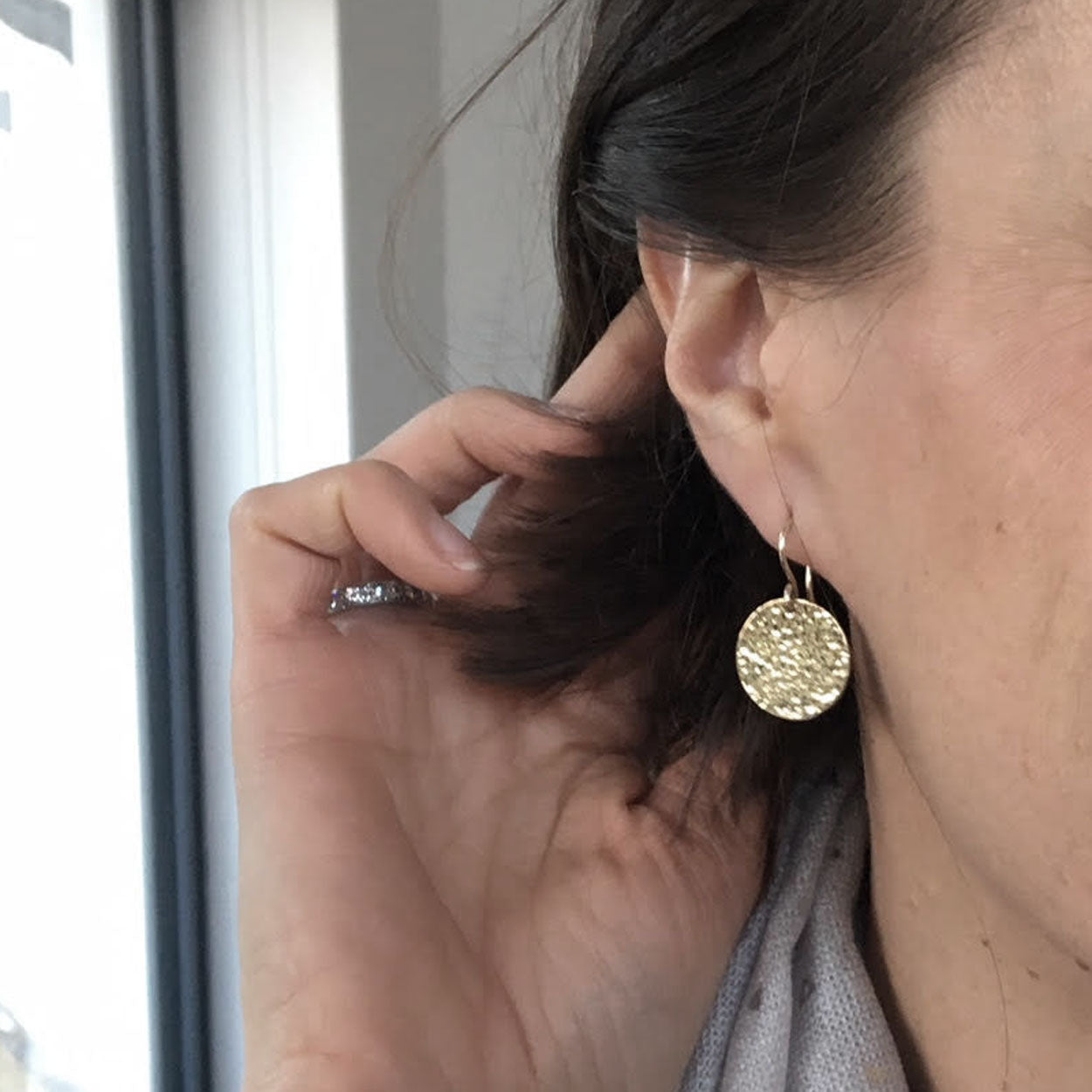 Hammered Disc Hook Earrings