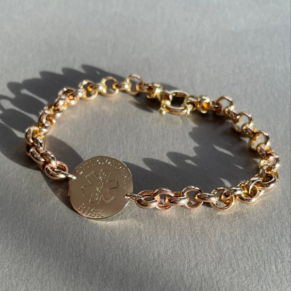 Gold engraved medic alert bracelet vintage chain