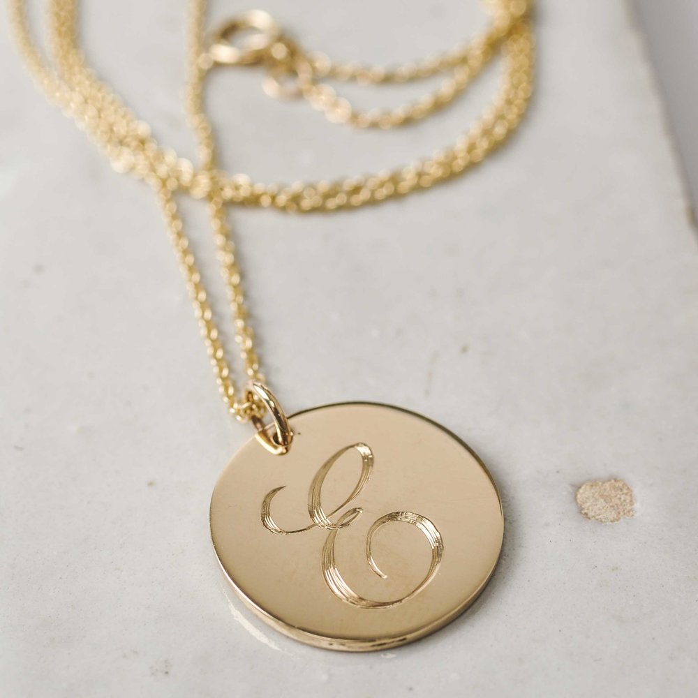 Large Engraved Initial Pendant Necklace