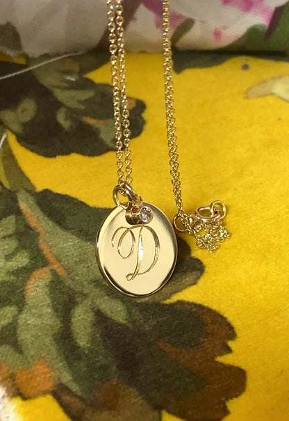 Large Engraved Initial Pendant Necklace