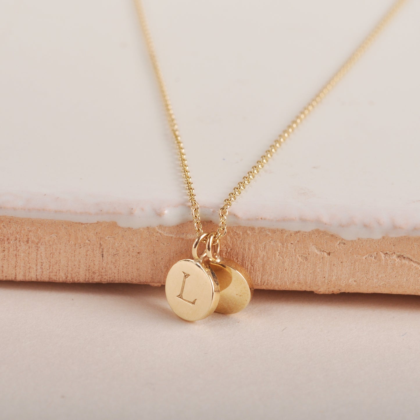 Two Mini Initial Delicate Disc Necklace